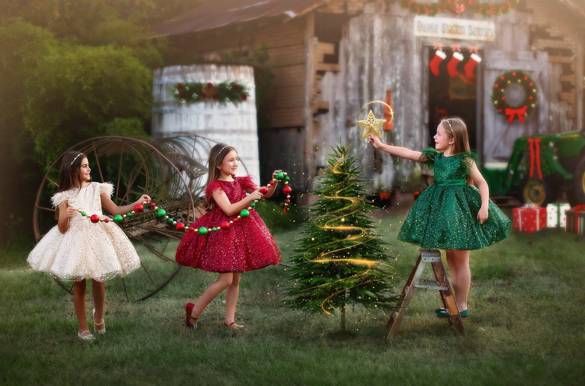 ELIANA DRESS & HAIR BOW SET EMERALD