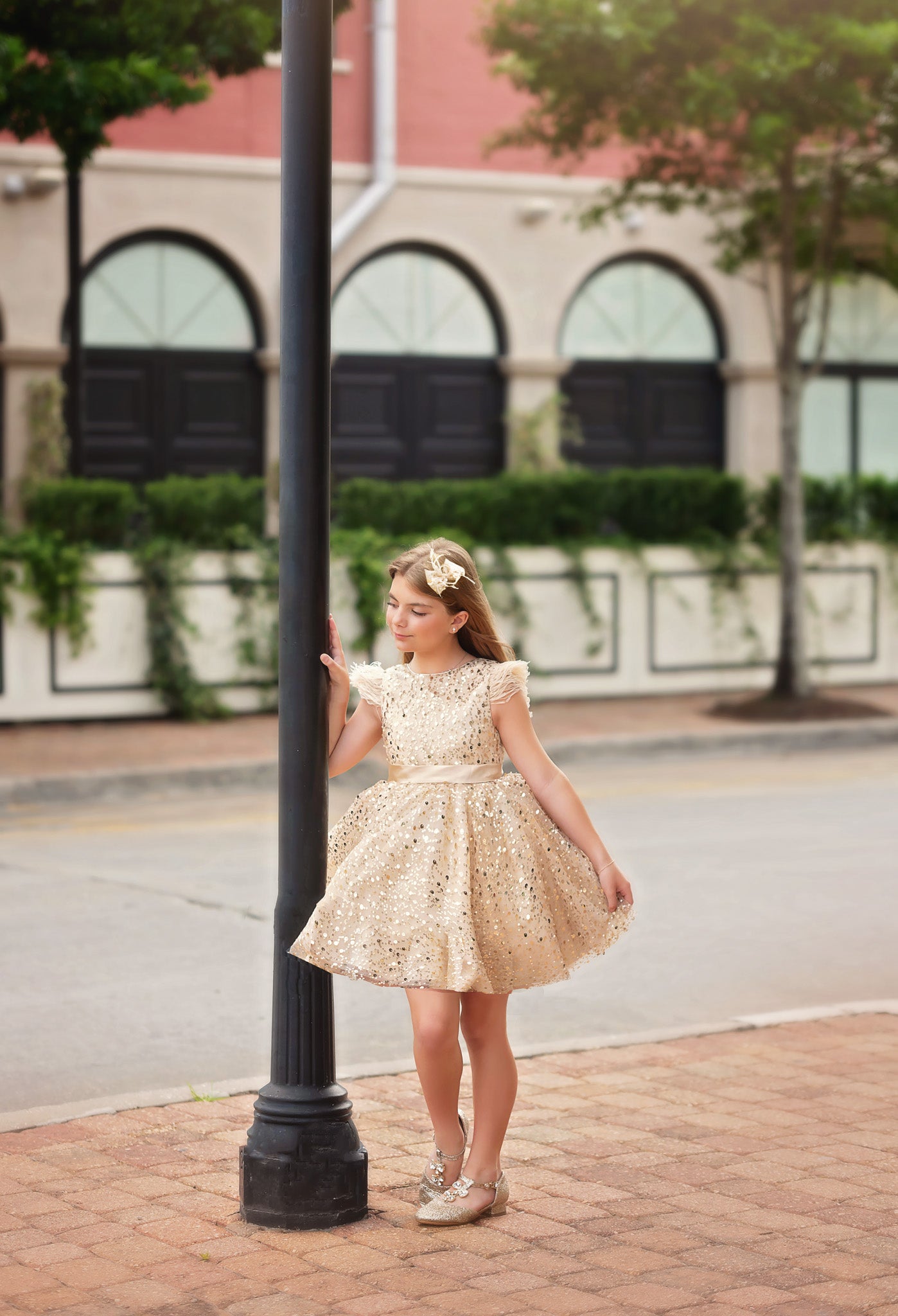 ELIANA DRESS & HAIR BOW SET GOLD