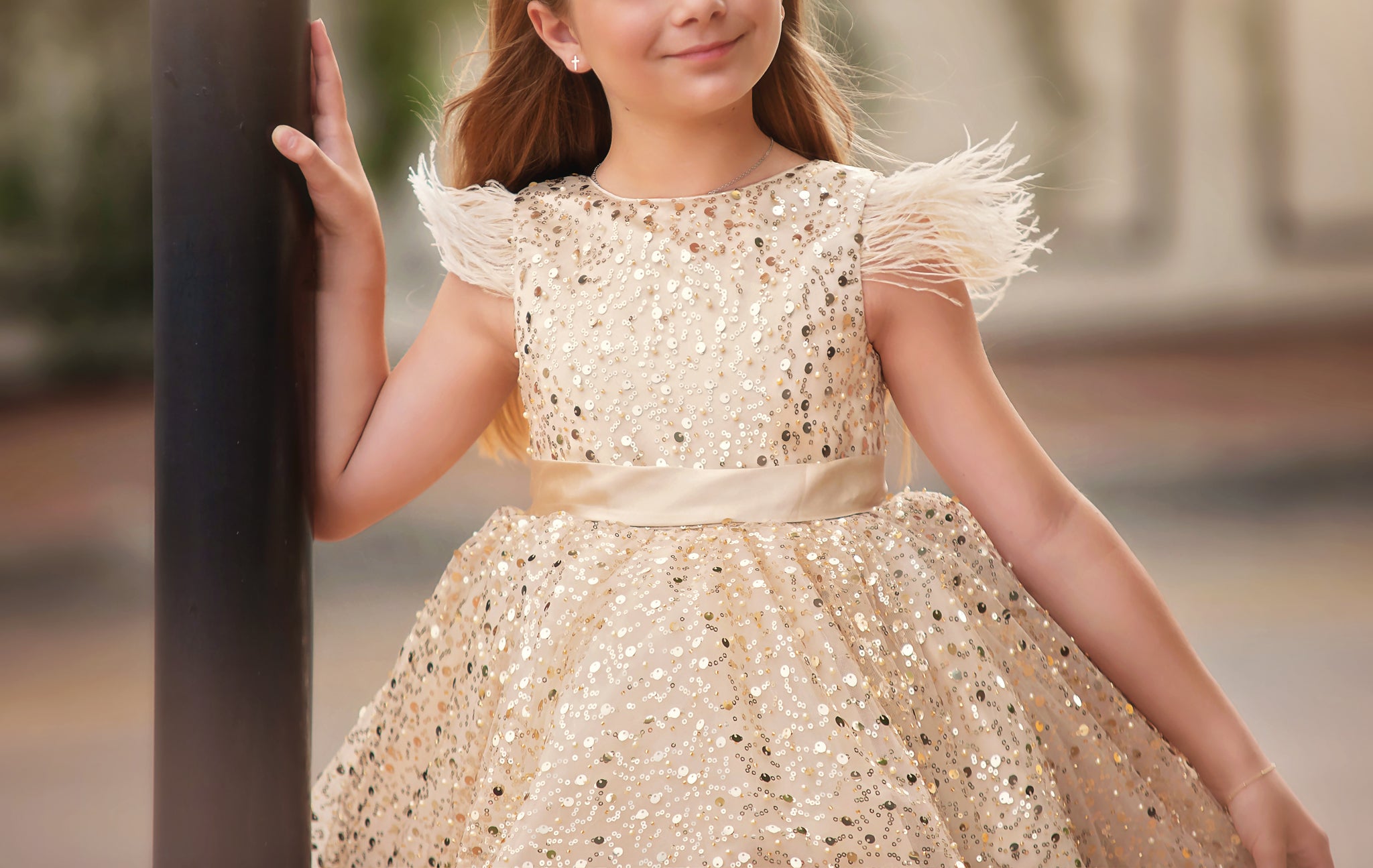 ELIANA DRESS & HAIR BOW SET GOLD