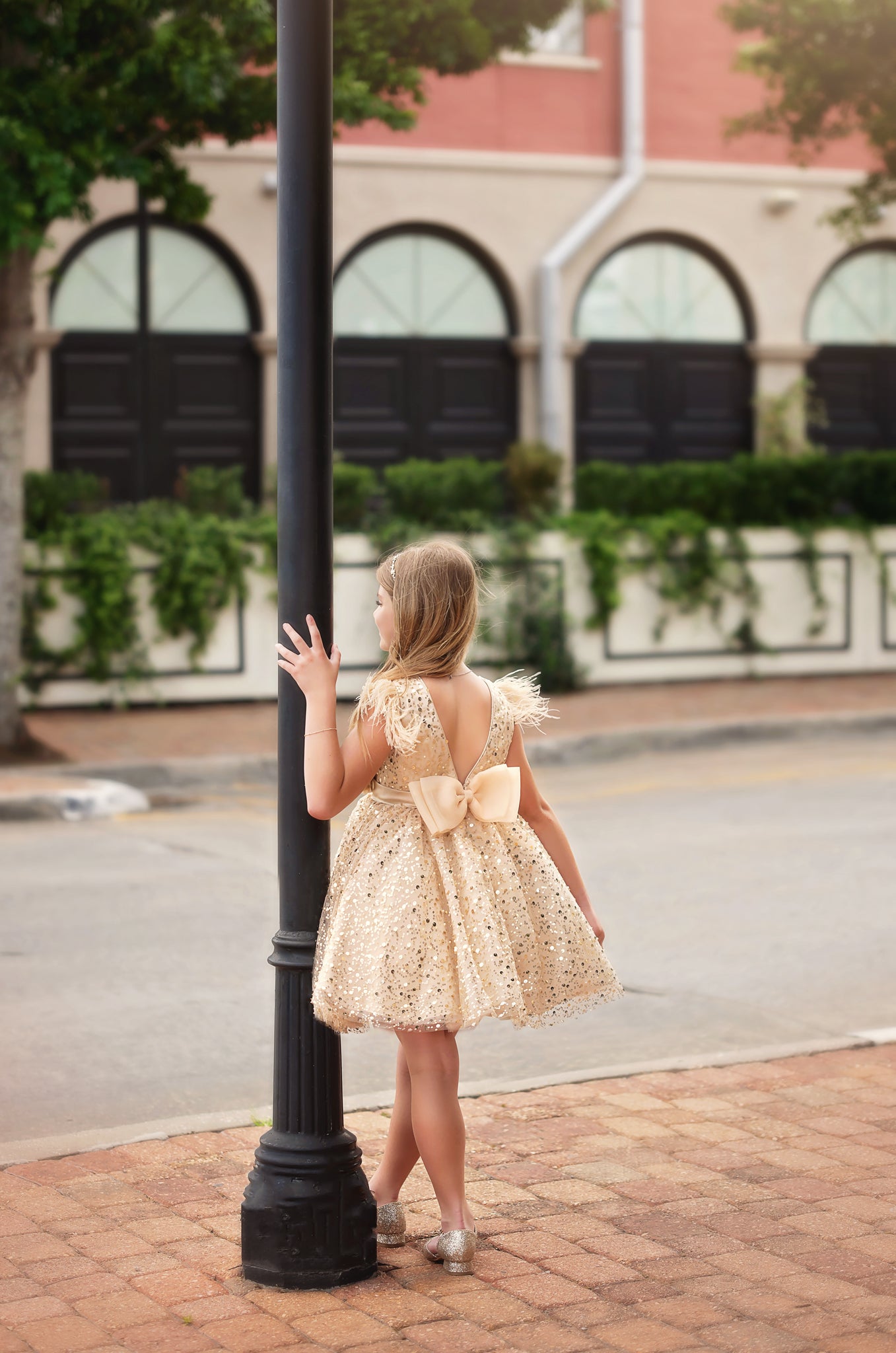 ELIANA DRESS & HAIR BOW SET GOLD