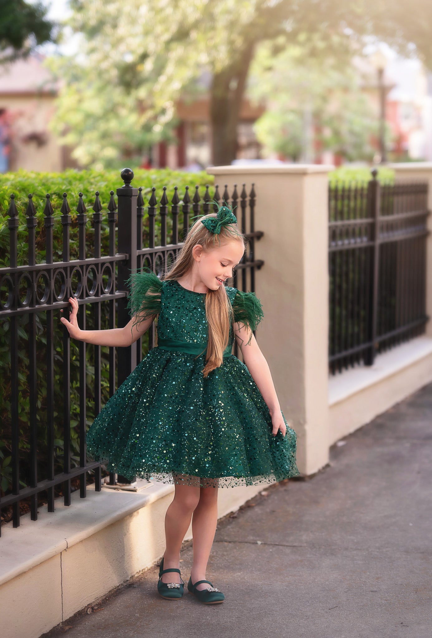 ELIANA DRESS & HAIR BOW SET EMERALD