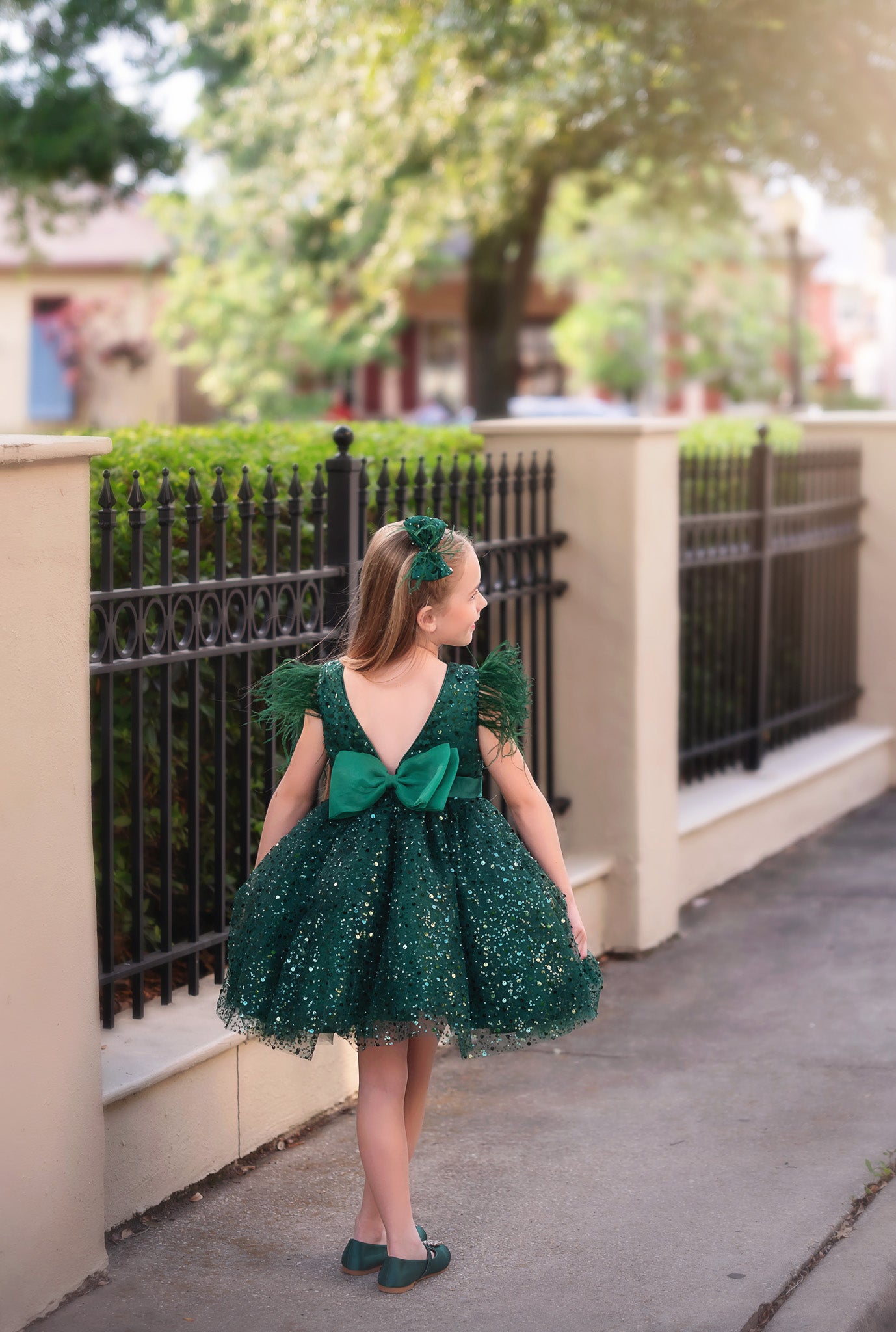 ELIANA DRESS & HAIR BOW SET EMERALD