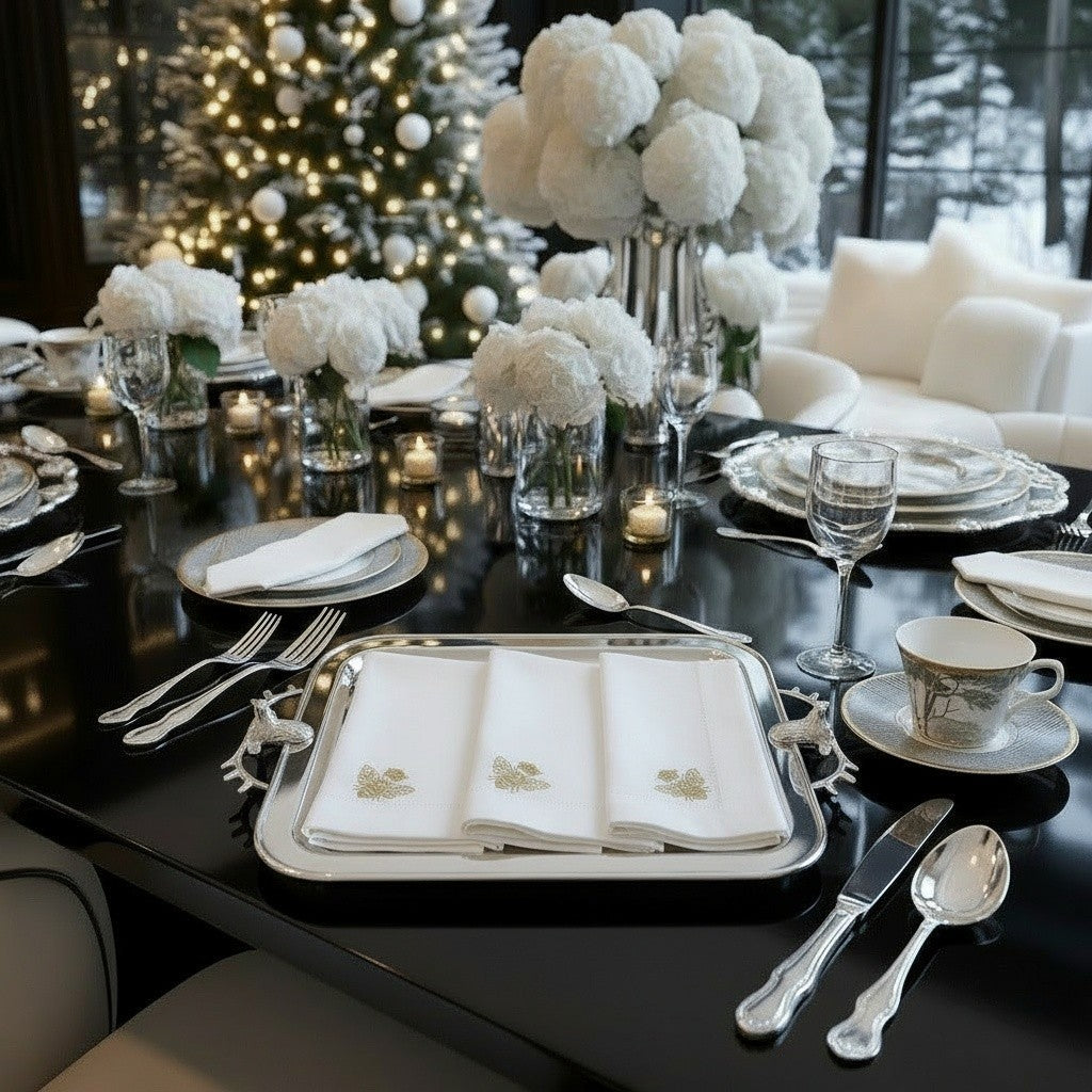 ITALIAN LINEN BEE EMBROIDERED NAPKIN SET OF 4