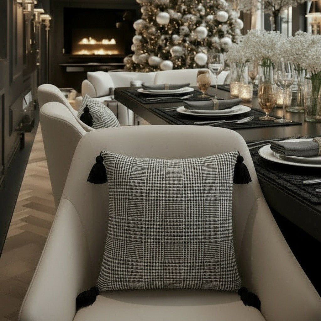 GLEN PLAID TASSEL PILLOW CASE