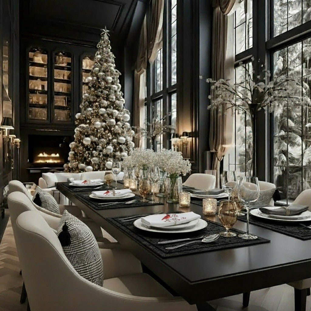 CARDINAL EMBROIDERED LINEN NAPKIN, SET OF 4