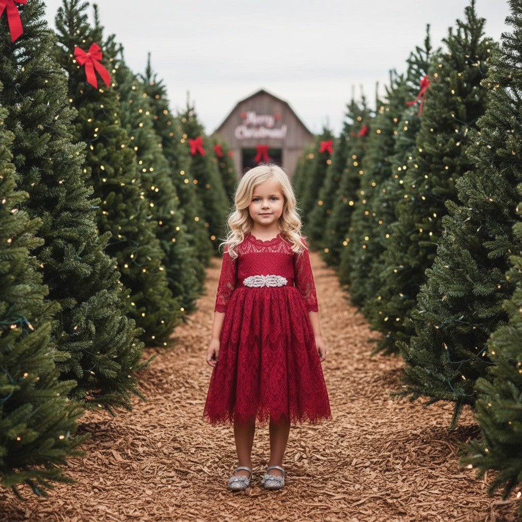 BELLA RAFAELA DRESS & BELT SET-CRIMSON