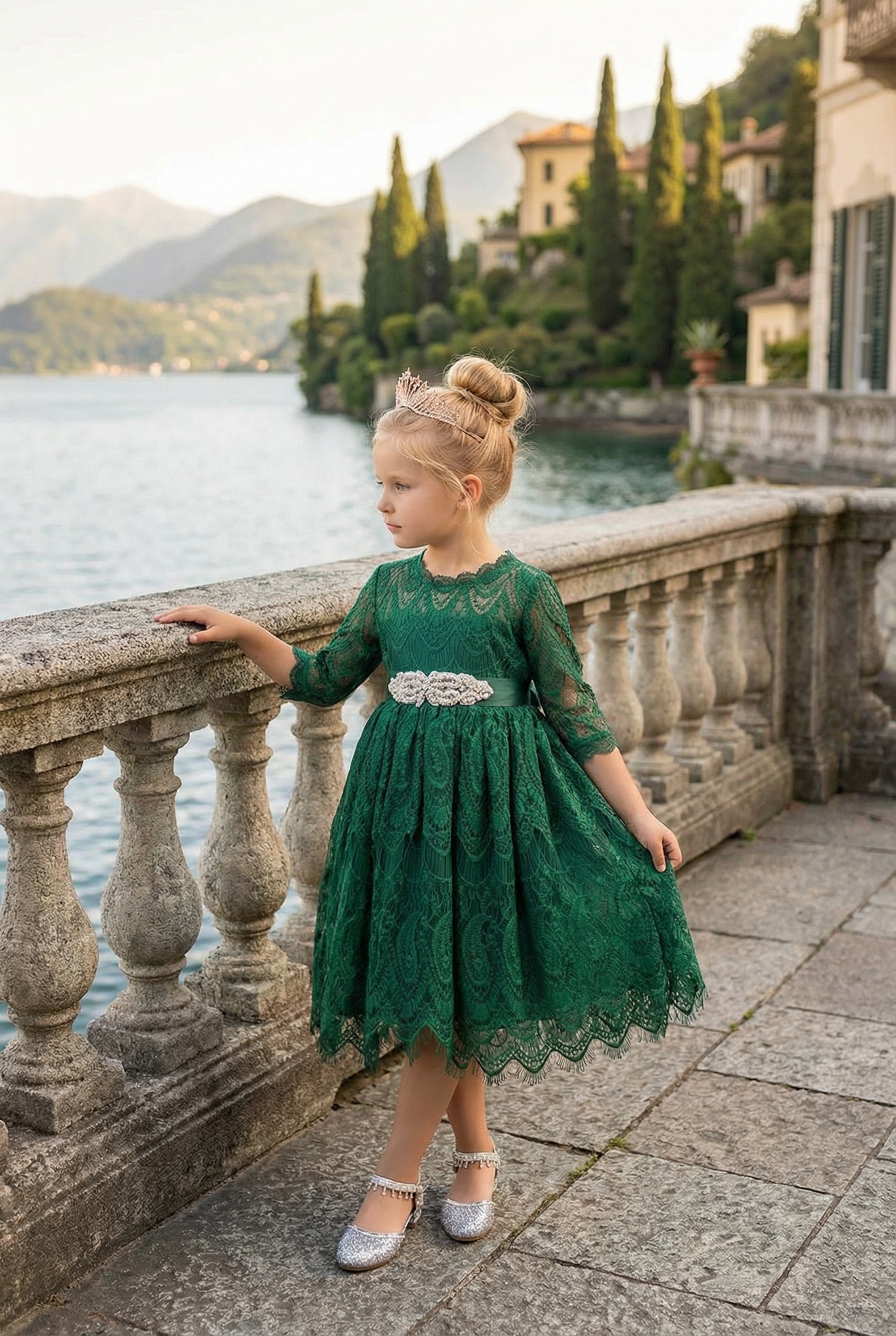 BELLA RAFAELA DRESS & BELT SET-EMERALD
