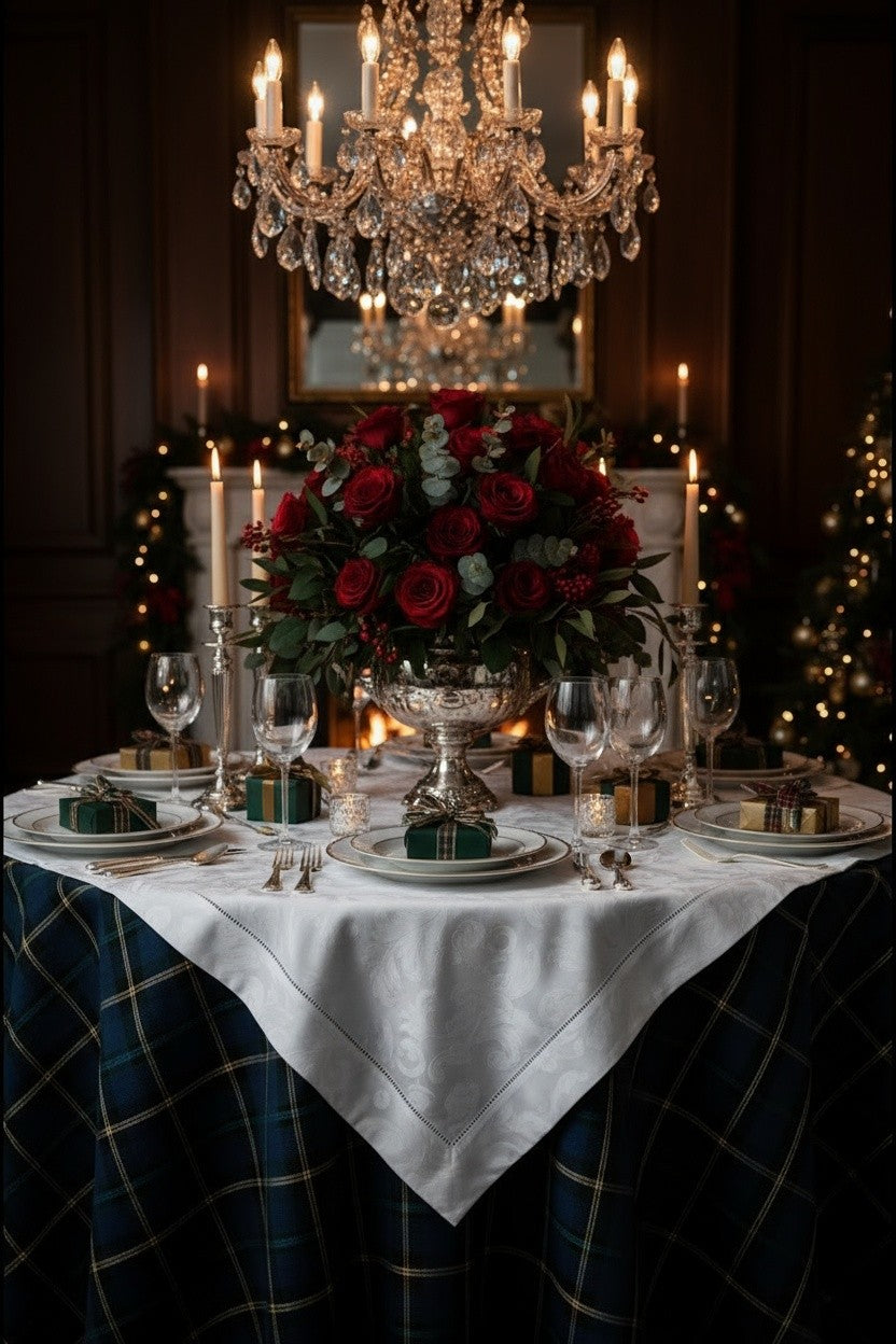 MILANO WHITE JACQUARD TABLE CLOTH 72" SQUARE