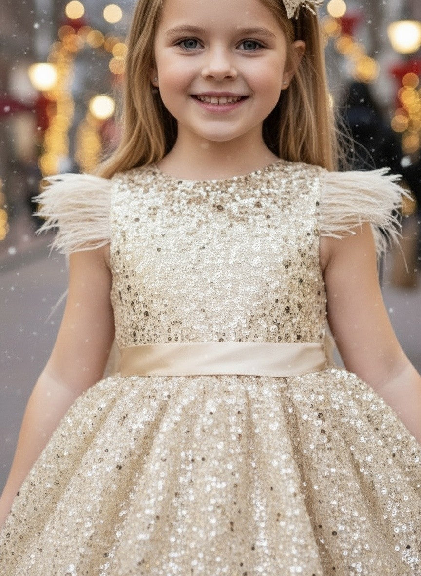 ELIANA DRESS & HAIR BOW SET GOLD