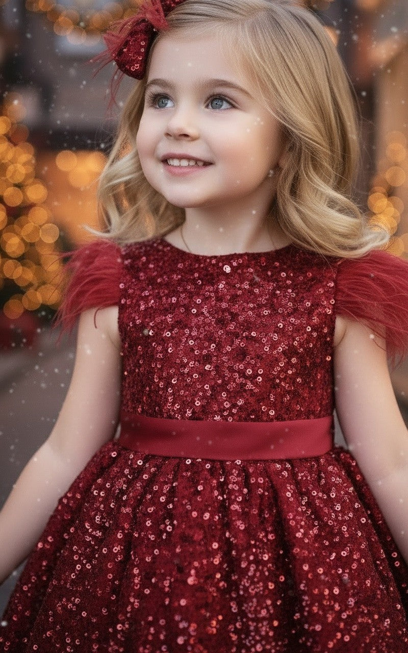 ELIANA DRESS & HAIR BOW SET CRIMSON