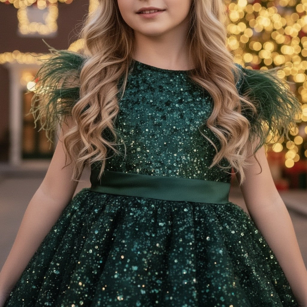 ELIANA DRESS & HAIR BOW SET EMERALD