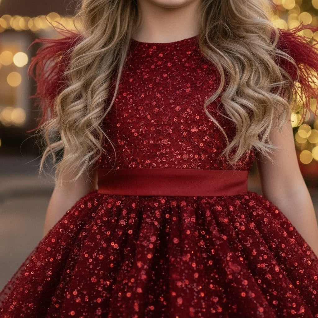 ELIANA DRESS & HAIR BOW SET CRIMSON