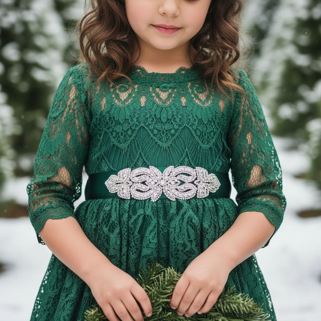 BELLA RAFAELA DRESS & BELT SET-EMERALD