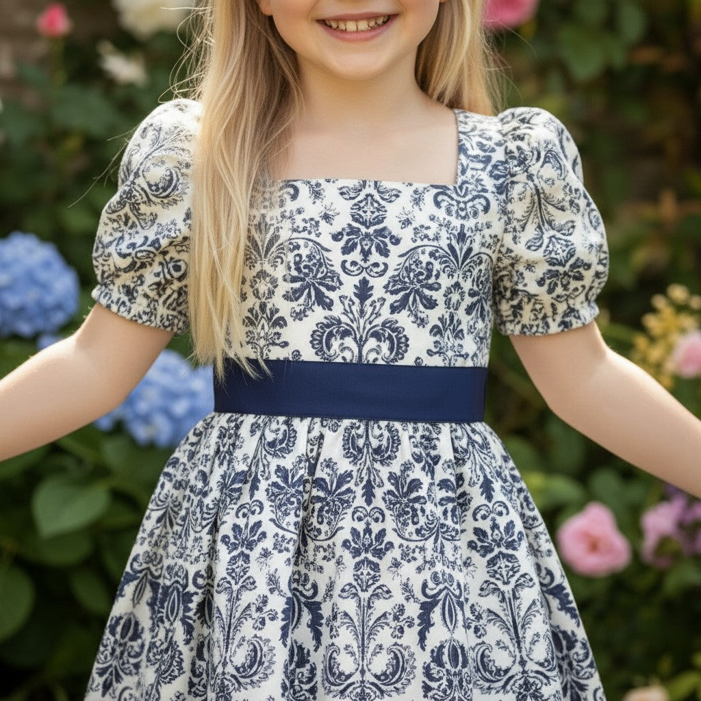 ARIELLE DRESS NAVY DAMASK