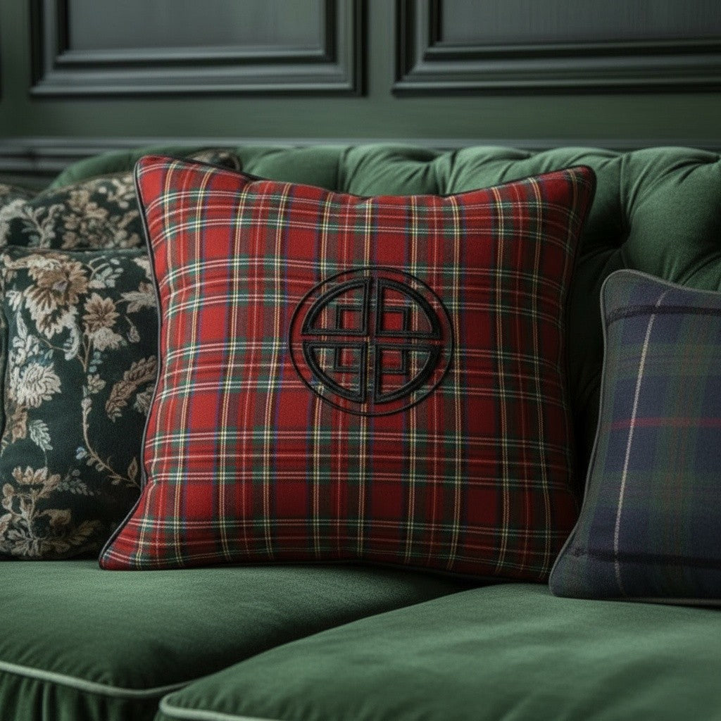 ROYAL STEWART TARTAN EMBROIDERED PILLOW CASE