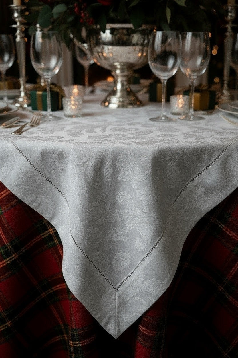 MILANO WHITE JACQUARD TABLE CLOTH 56" SQUARE