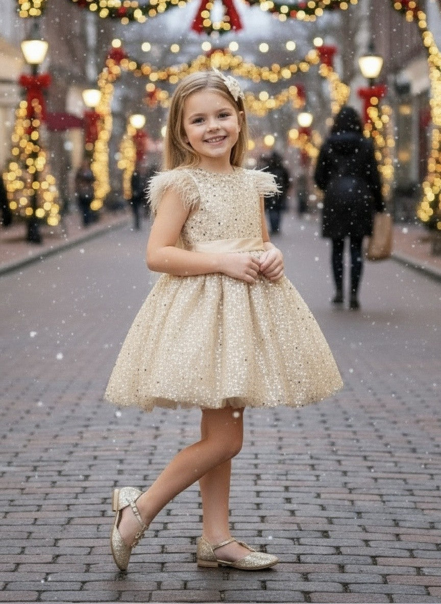 ELIANA DRESS & HAIR BOW SET GOLD