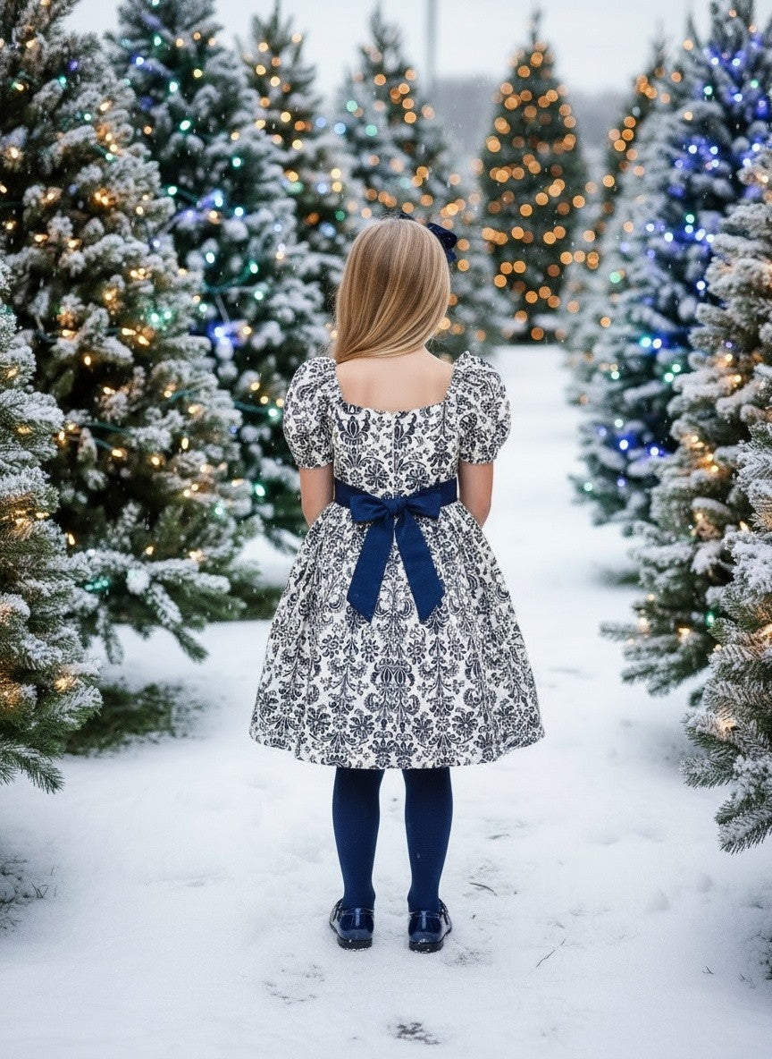 ARIELLE DRESS NAVY DAMASK