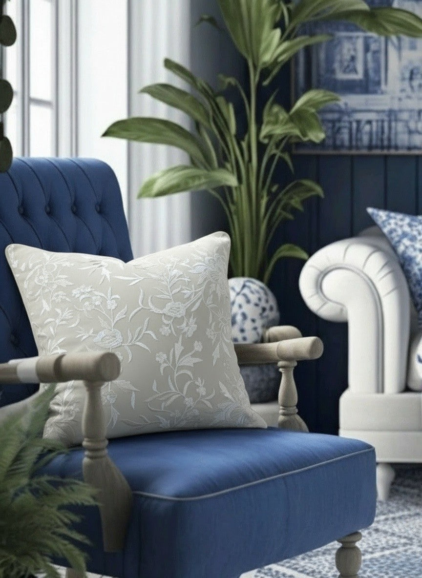 VERSAILLES PILLOW IVORY FLORAL EMBROIDERY