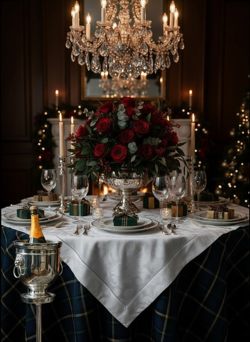 MILANO WHITE JACQUARD TABLE CLOTH 72" SQUARE