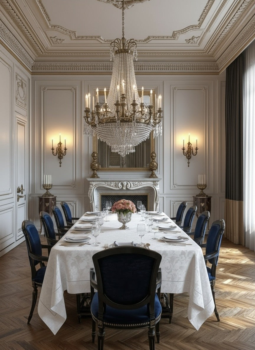 MILANO WHITE JACQUARD TABLE CLOTH 116" X 56" RECTANGLE