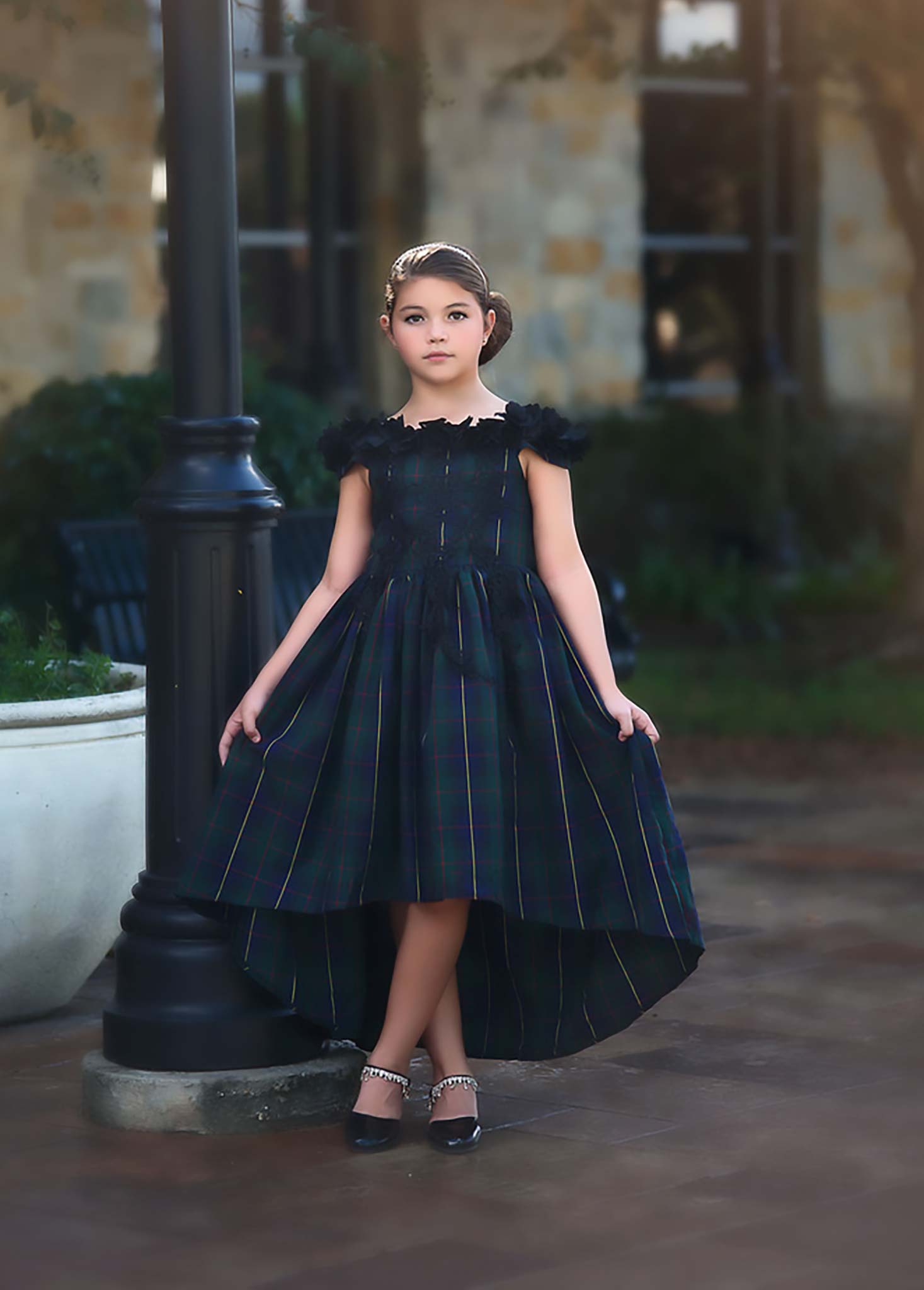 black watch dress Blackwatch Lurex Clip Dot Long Sleeve Ruffle Neck Dress  Sail to Sable