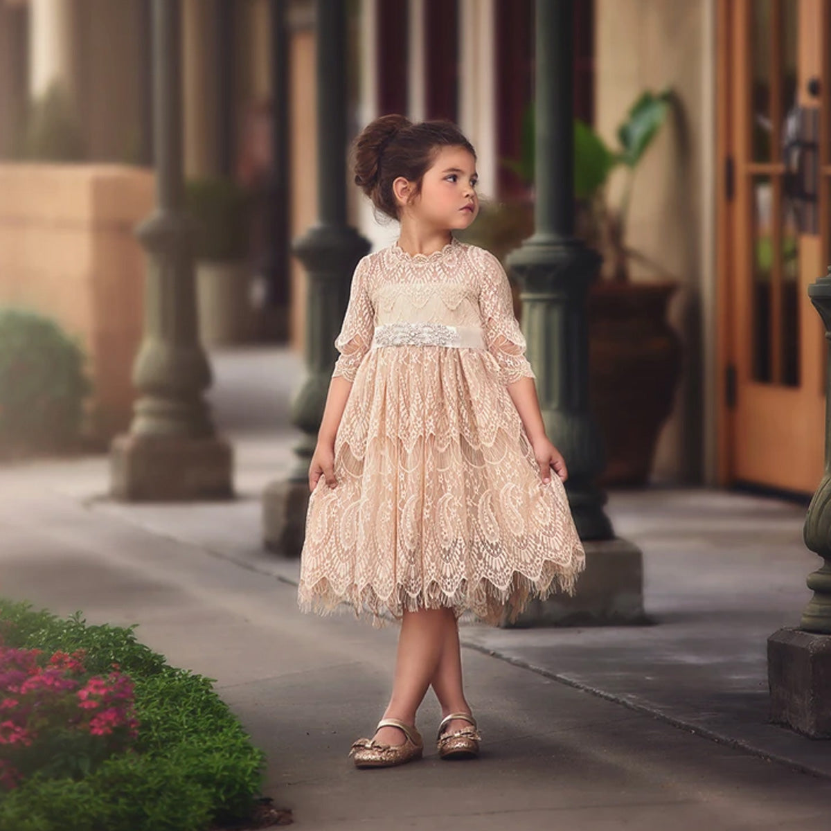 BELLA RAFAELA DRESS & BELT SET-BUTTERSCOTCH