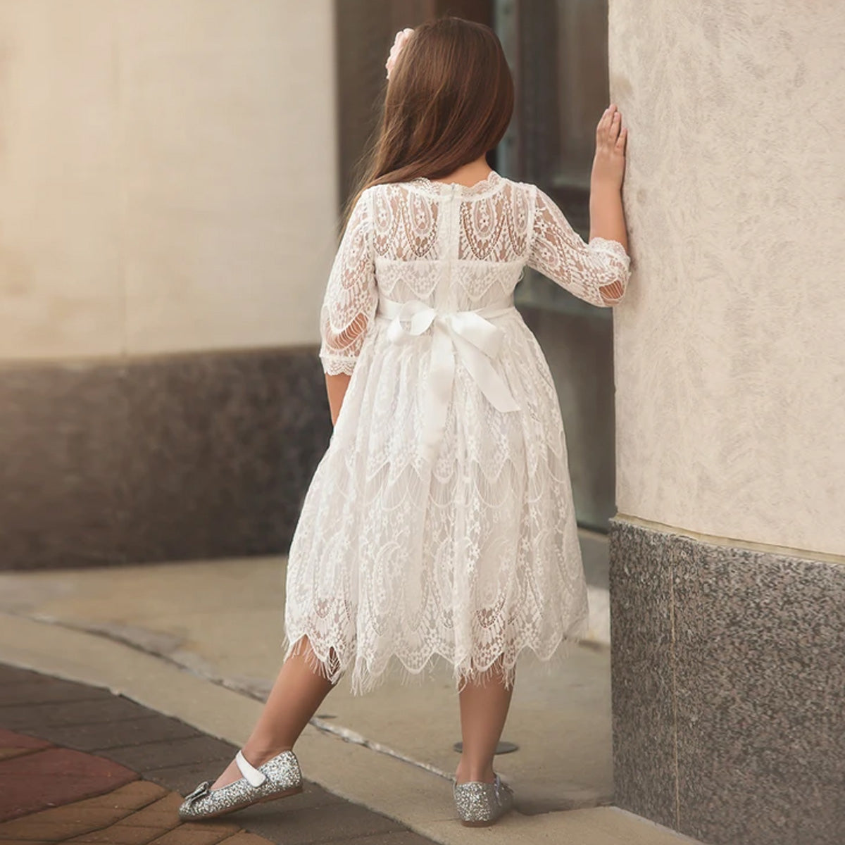 BELLA RAFAELA DRESS & BELT SET- ANTIQUE WHITE