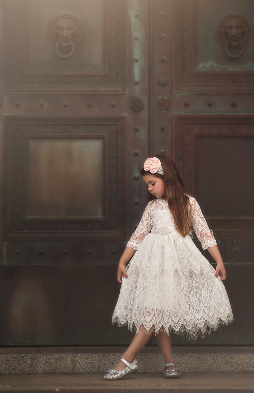 BELLA RAFAELA DRESS & BELT SET- ANTIQUE WHITE