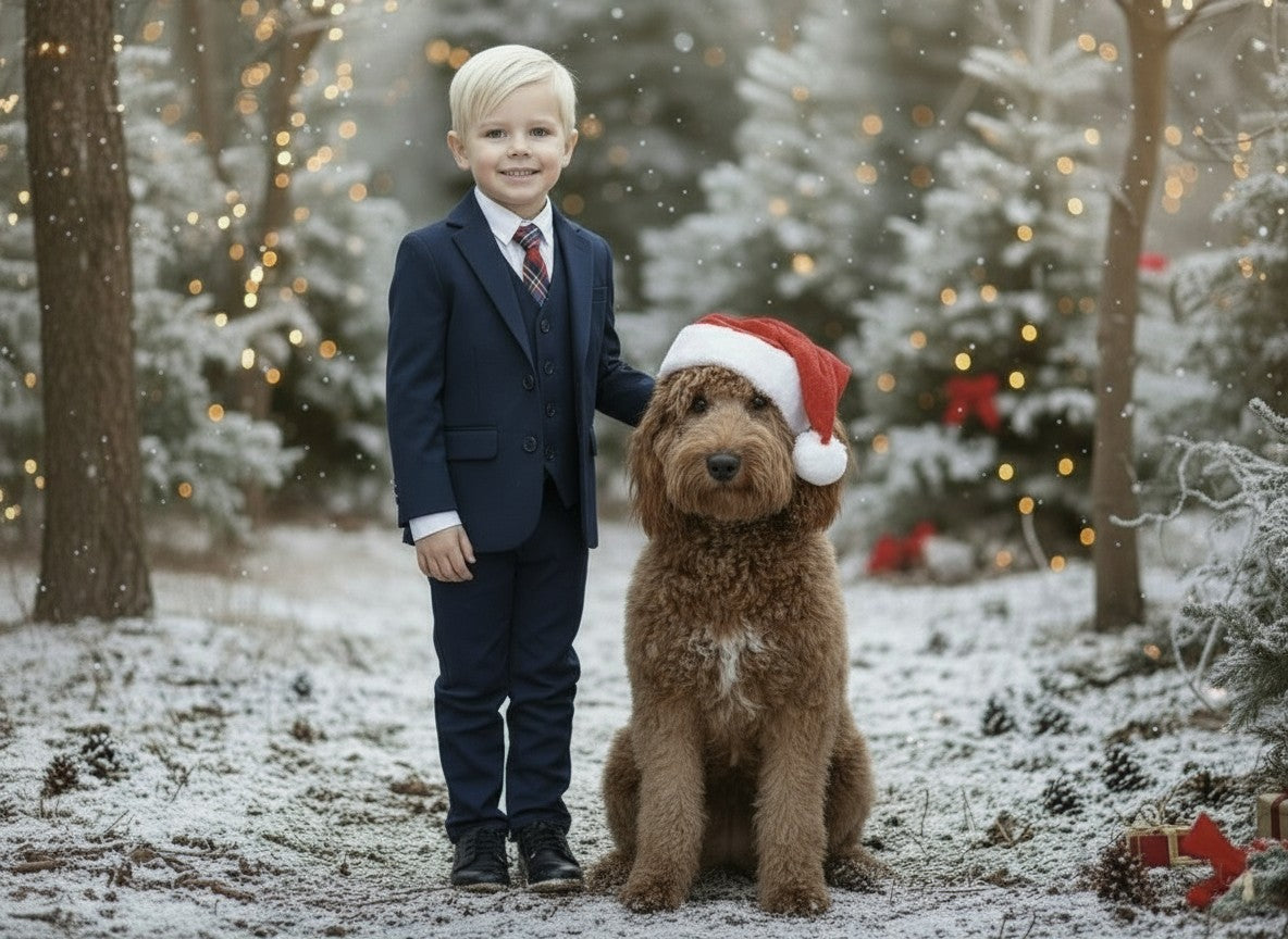 BOYS NAVY BLUE BROOKS SUIT 3PC. SET