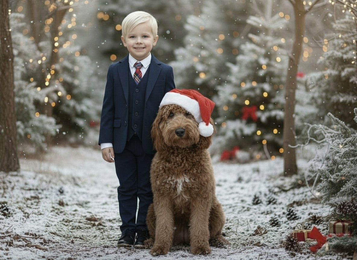 BOYS NAVY BLUE BROOKS SUIT 3PC. SET