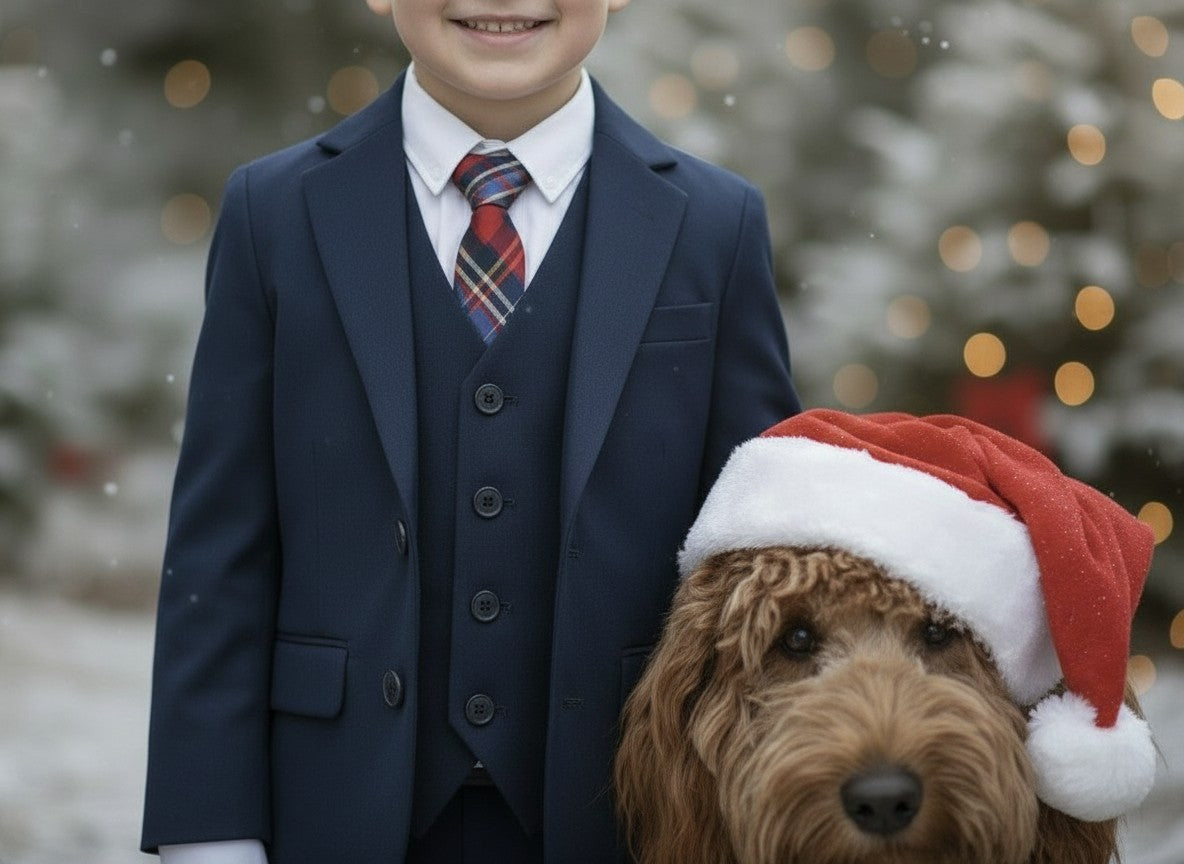 BOYS NAVY BLUE BROOKS SUIT 3PC. SET