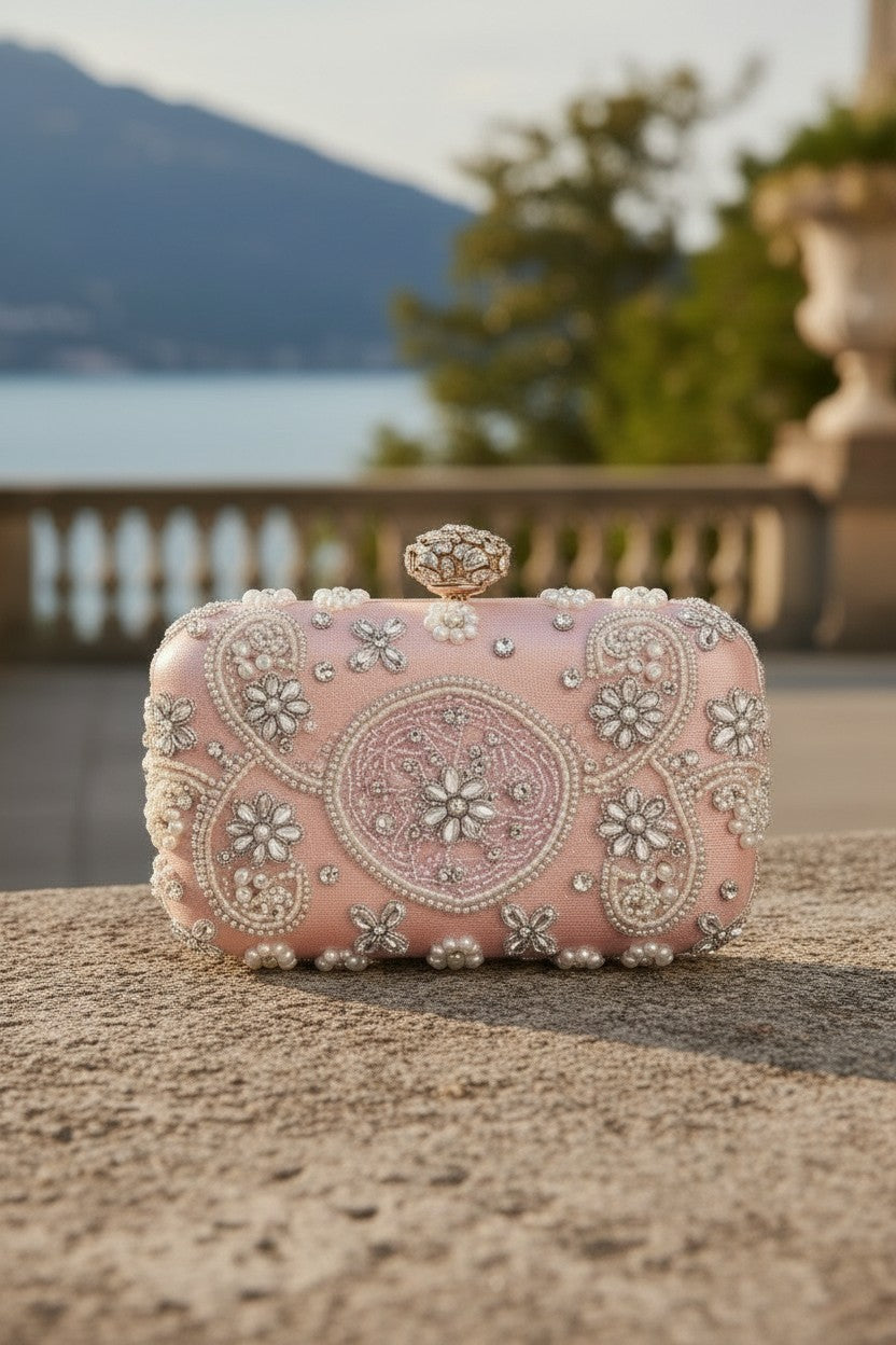 EDDAH JEWELED CLUTCH PINK