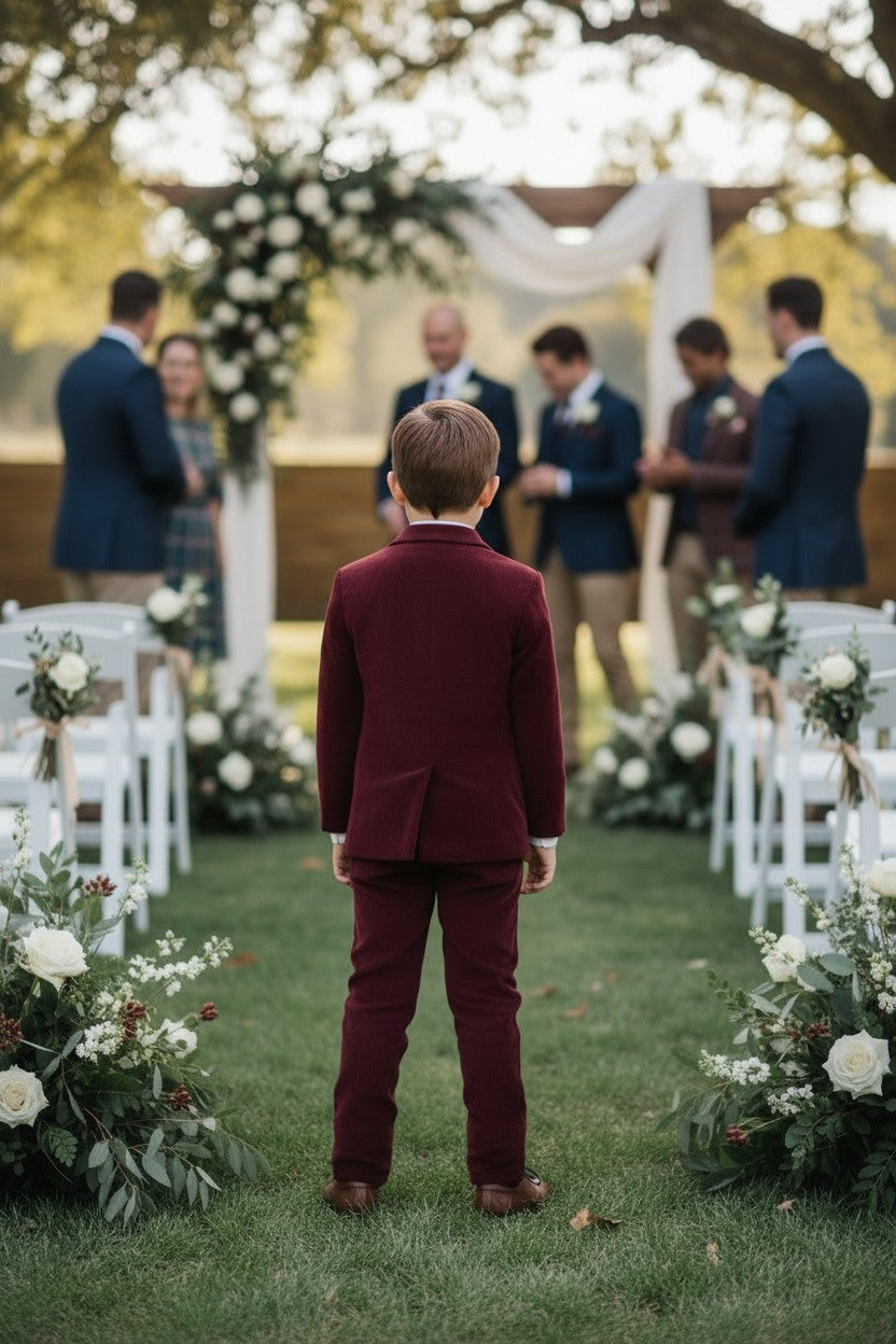 BOYS BARCLAY SUIT BURGUNDY VELVET 3PC SET