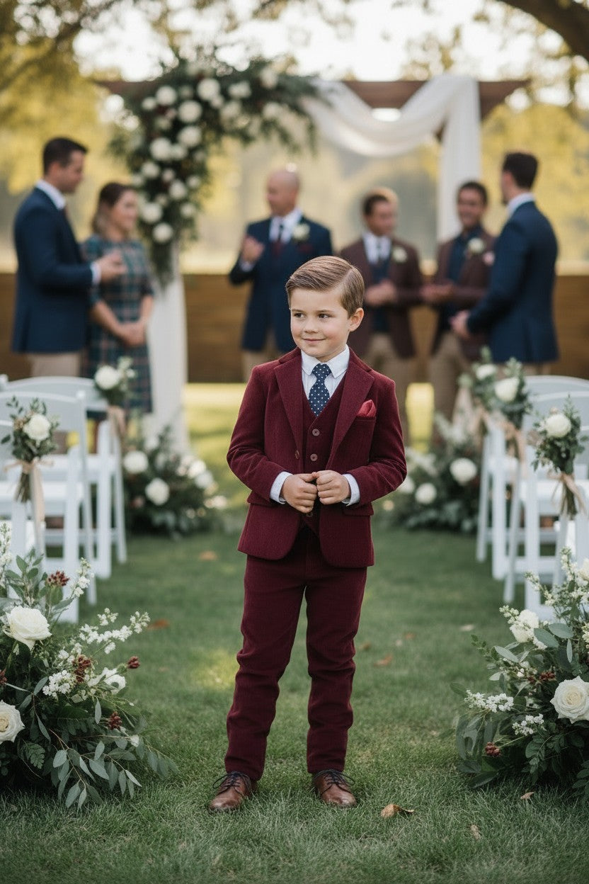 BOYS BARCLAY SUIT BURGUNDY VELVET 3PC SET