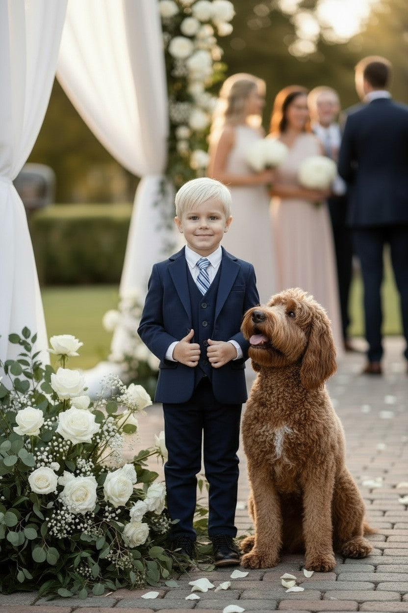 BOYS NAVY BLUE BROOKS SUIT 3PC. SET