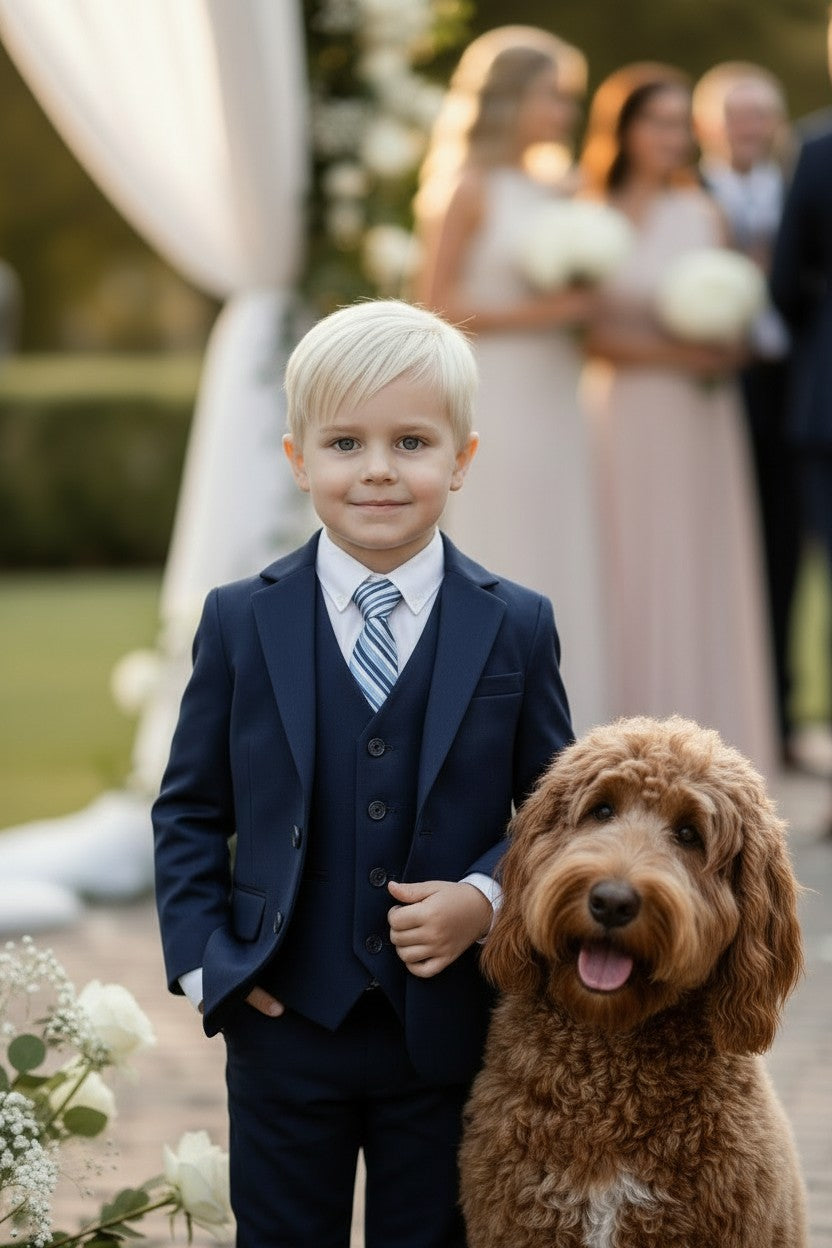 BOYS NAVY BLUE BROOKS SUIT 3PC. SET