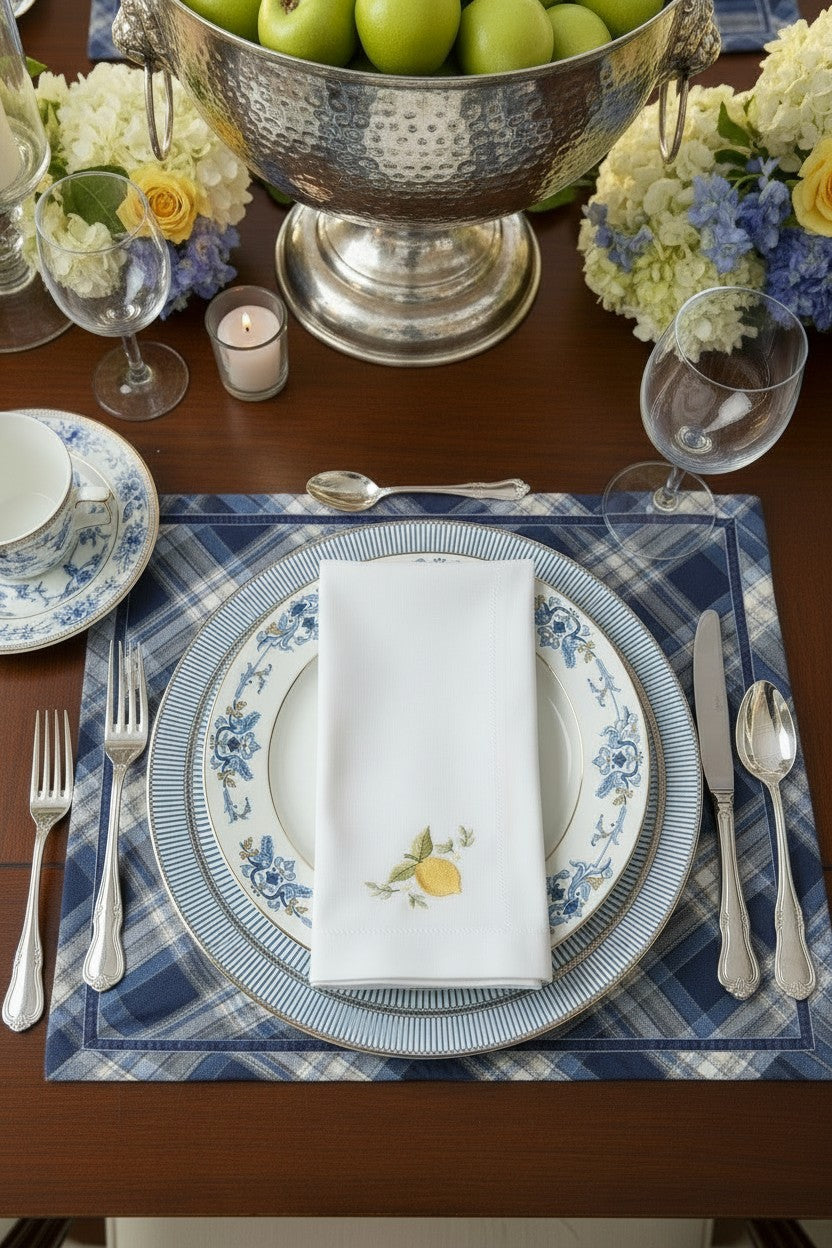 HAND EMBROIDERED LEMON NAPKIN SET OF 4