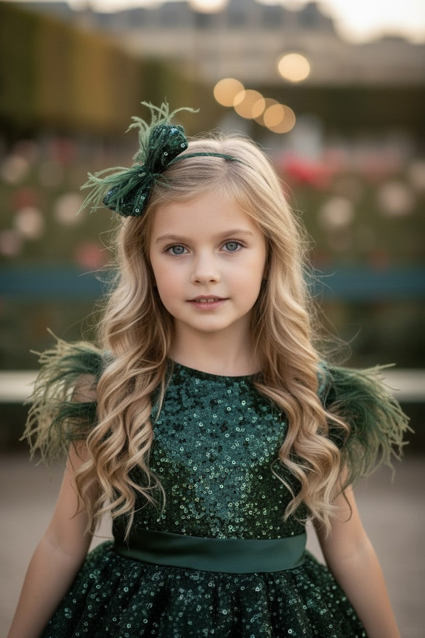 ELIANA DRESS & HAIR BOW SET EMERALD