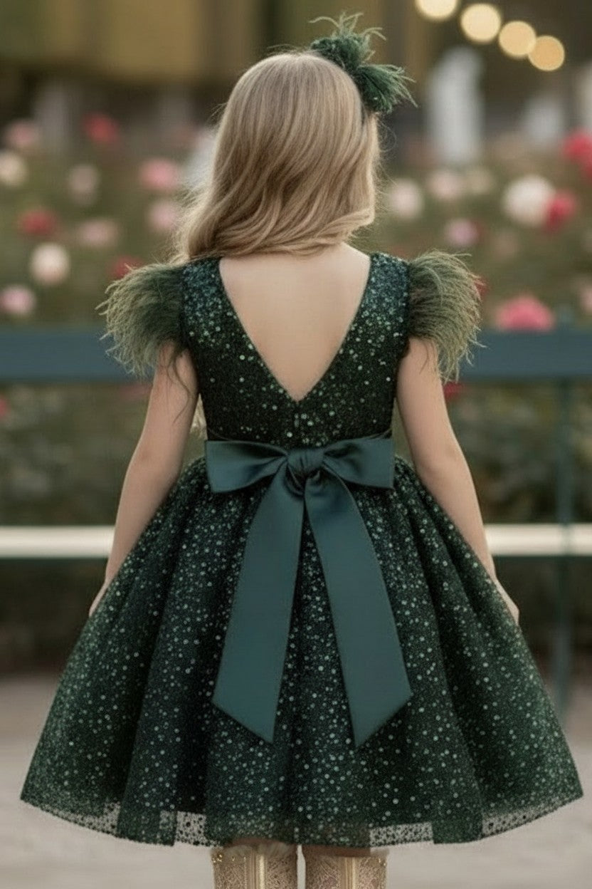 ELIANA DRESS & HAIR BOW SET EMERALD