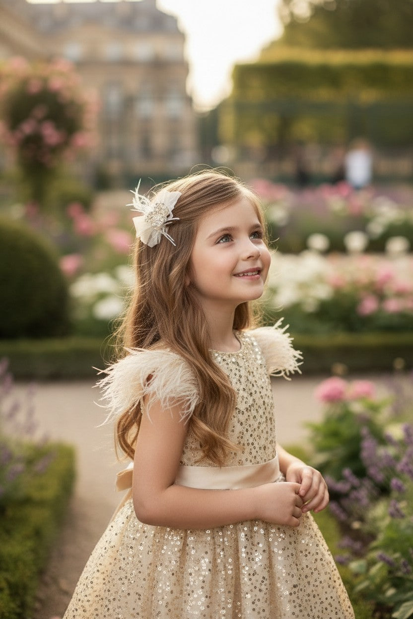 ELIANA DRESS & HAIR BOW SET GOLD