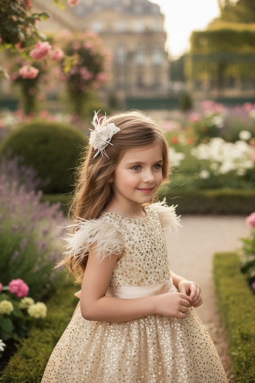 ELIANA DRESS & HAIR BOW SET GOLD