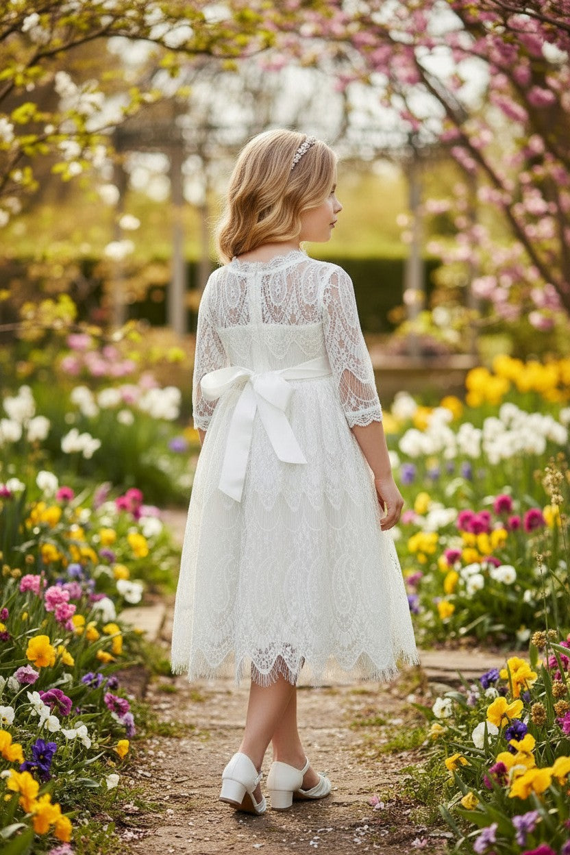 BELLA RAFAELA DRESS & BELT SET- ANTIQUE WHITE