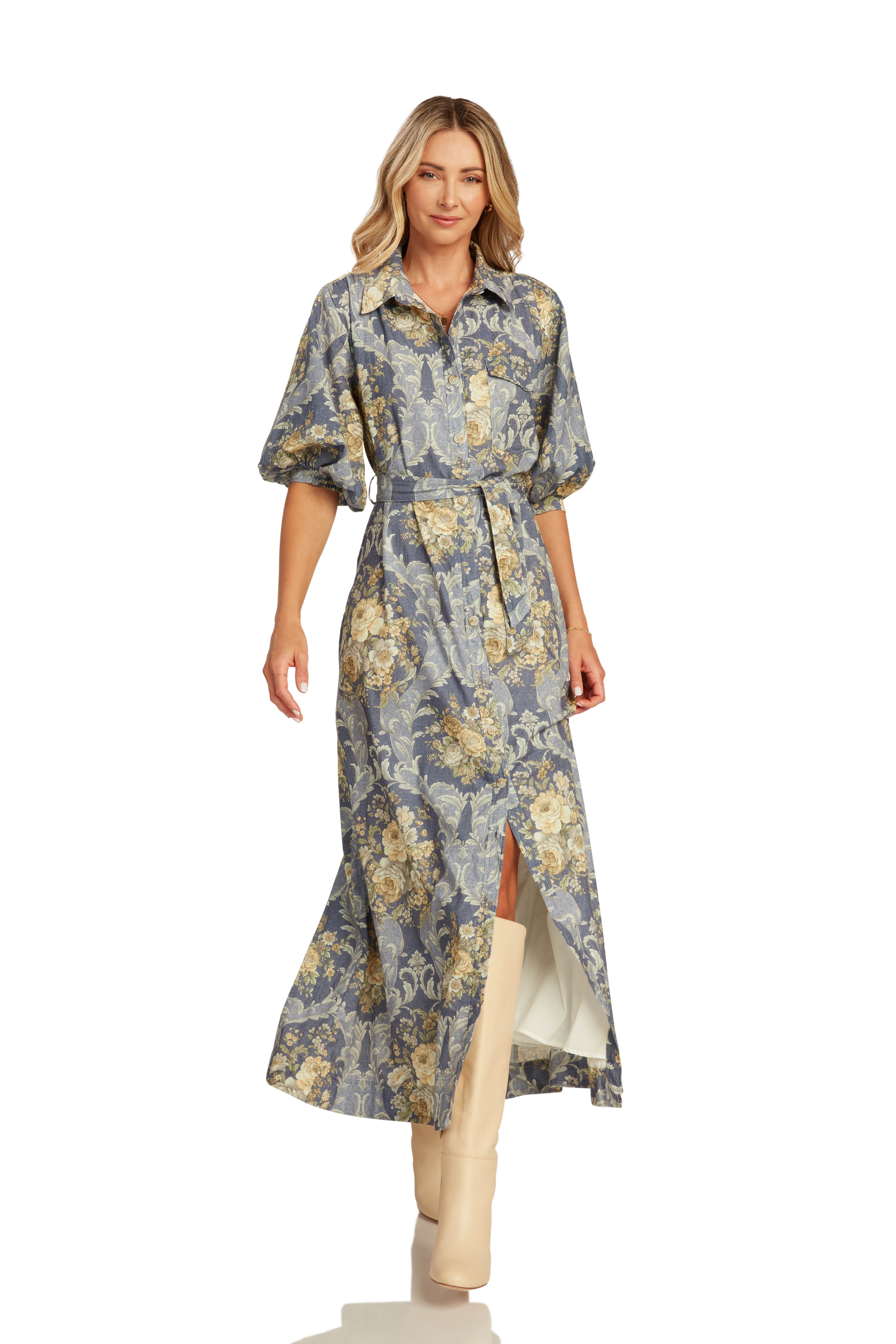 SPRING DRESS EVENT FARLEIGH DRESS FRENCH BLUE FLORAL