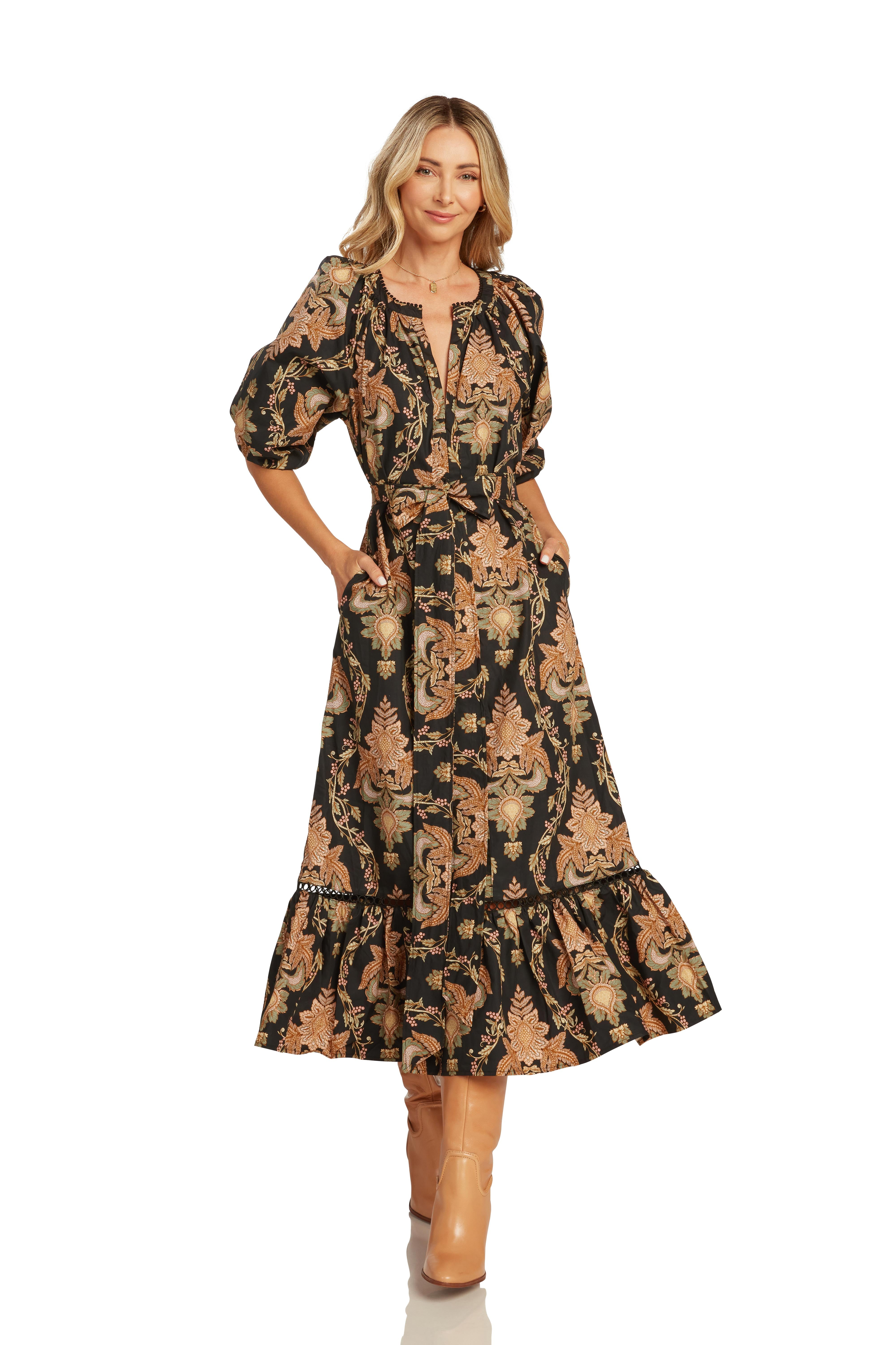 $99.99 DRESS EVENT BLAINE DRESS BLACK DAMASK