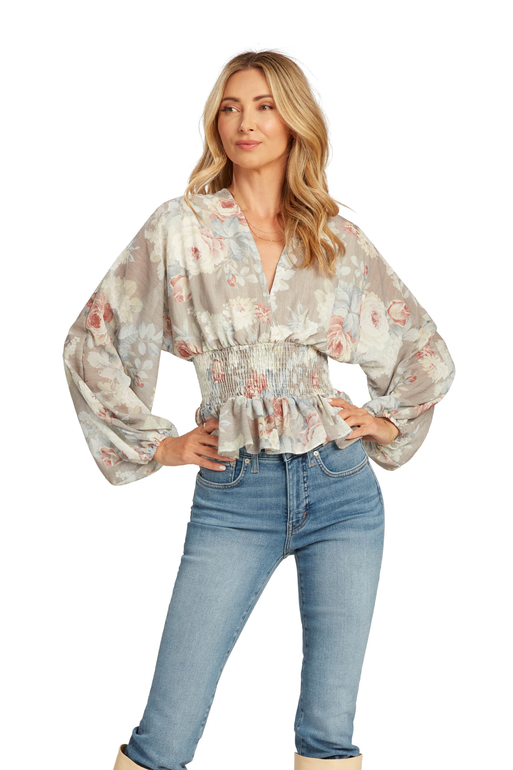 LOTTIE BLOUSE TAN FLORAL