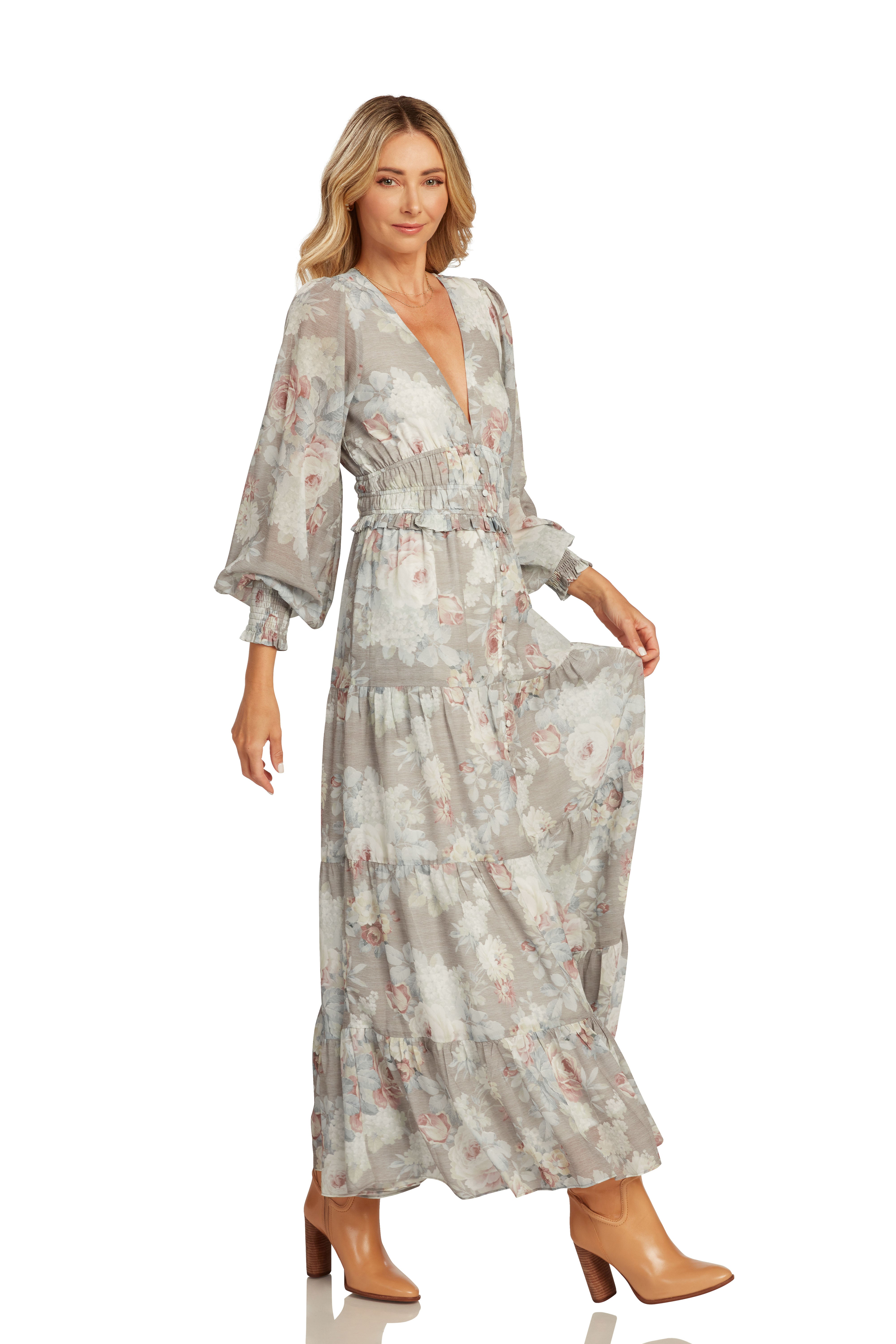 MARCELA MAXI DRESS TAN FLORAL