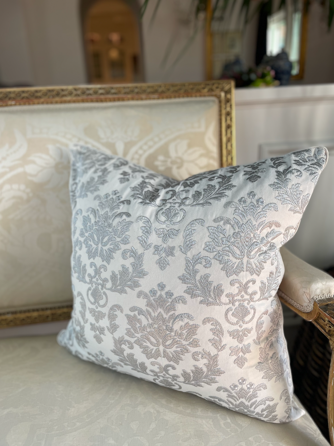 VERSAILLES PILLOW IVORY DAMASK EMBROIDERY