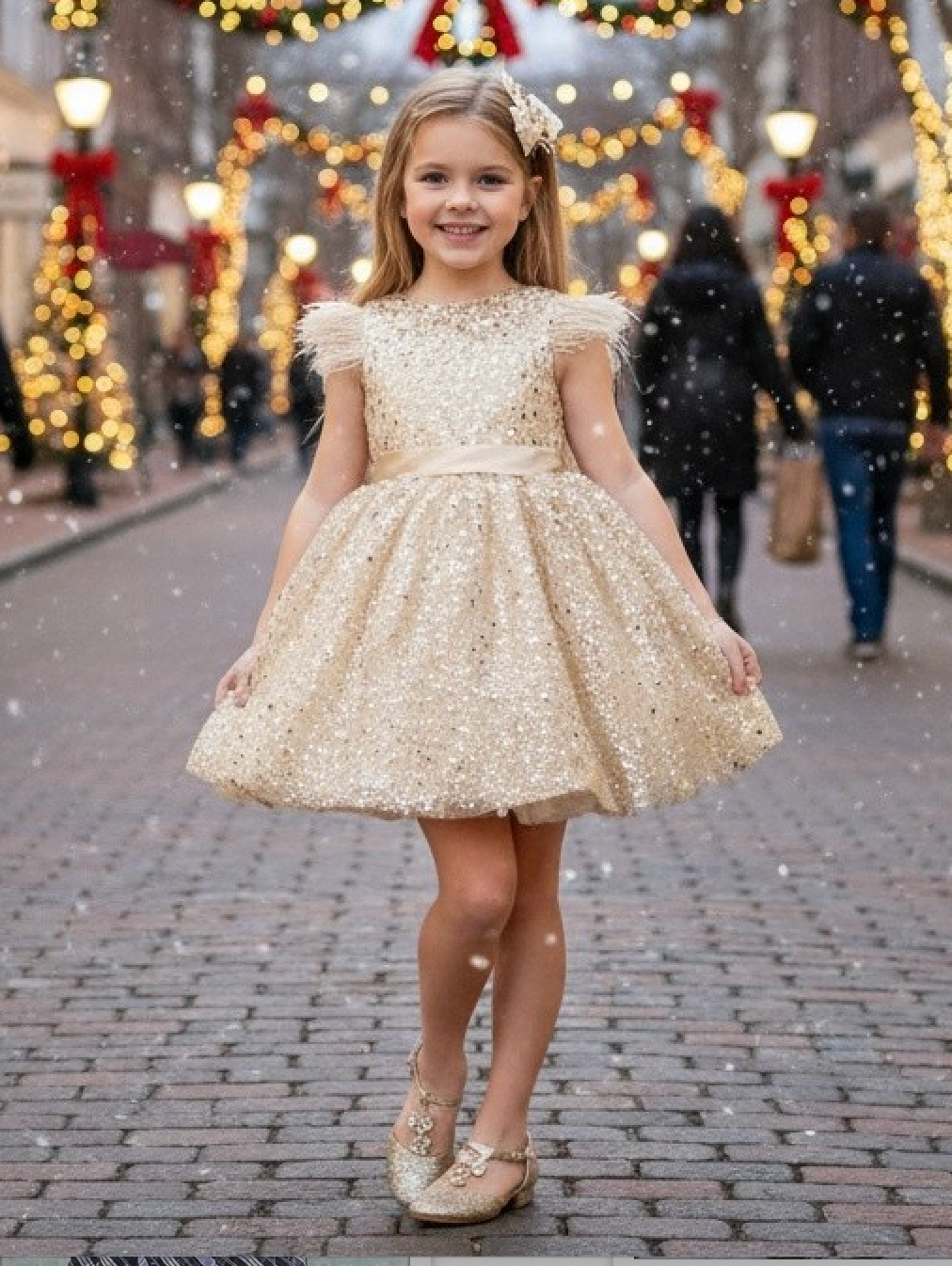 ELIANA DRESS & HAIR BOW SET GOLD