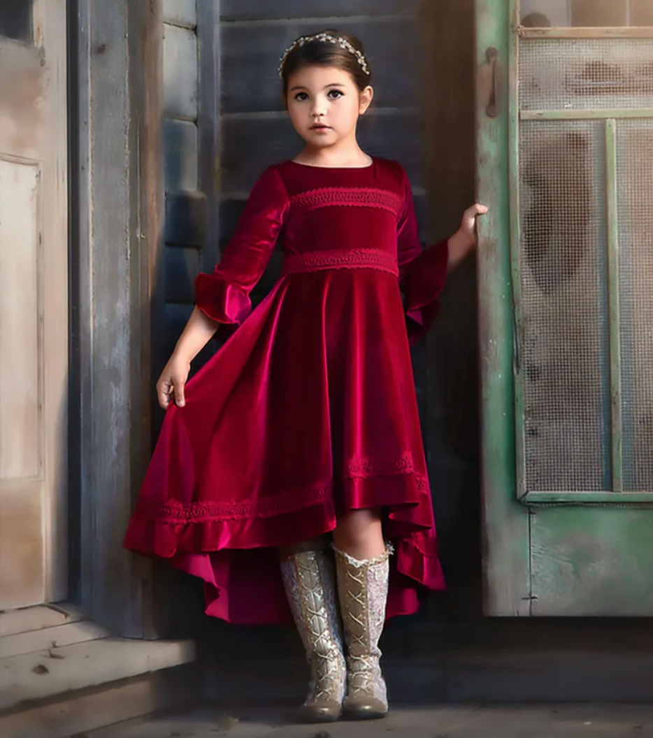 LILY DRESS BURGUNDY VELVET